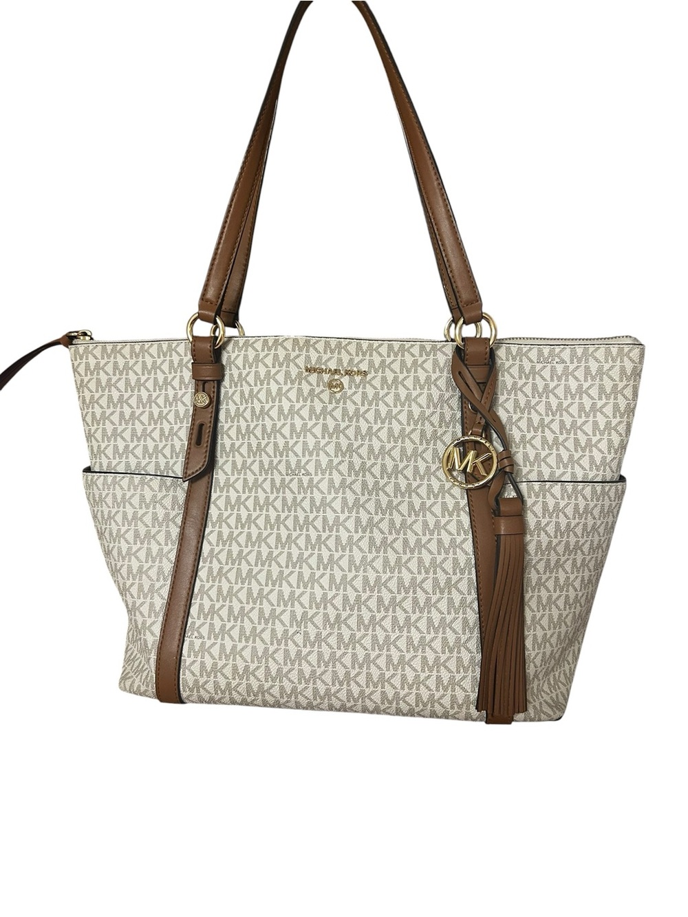 Michael Kors Signature MK Canvas Tote in Vanilla and Acorn